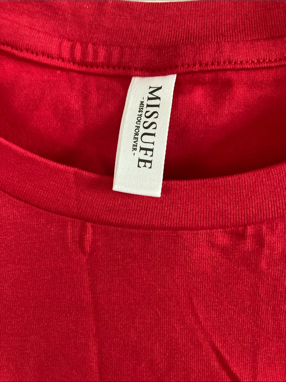Ruched Red Midi Dress with Crew Neck - Picture 2 of 8